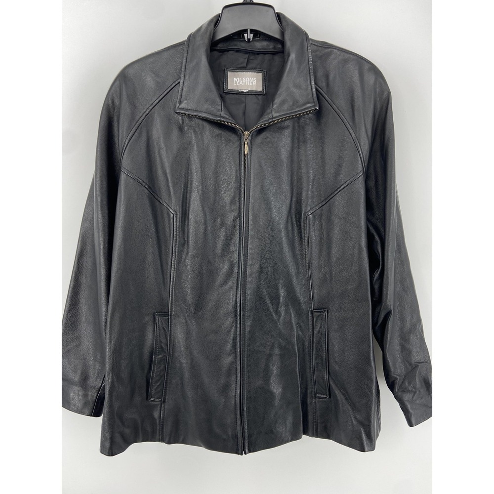 Wilsons Leather Jacket Mens Extra Large Black Leather‎ Lined Classic Rock Y2K